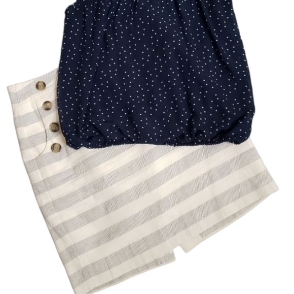 Loft Petites Woven sailor French Breton Nautical Preppy Striped Cotton Skirt 8p - Picture 4 of 14